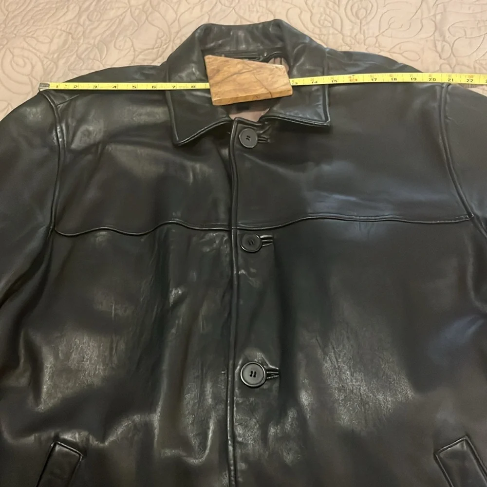 Mens Black Button Down Leather Jacket Unisex Sz 2XL